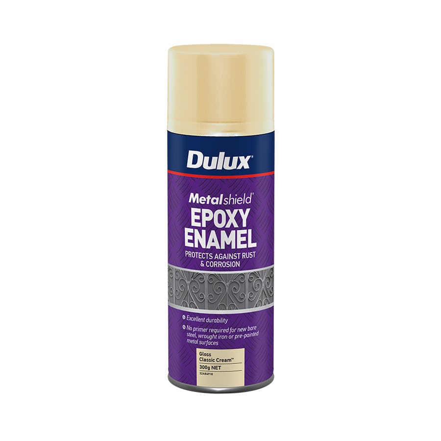 DULUX METALSHIELD EPOXY ENAMEL SPRAY GLOSS CLOTTED CREAM 300G