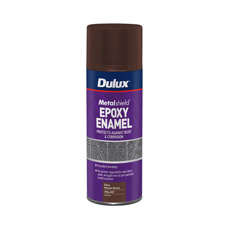 DULUX METALSHIELD EPOXY ENAMEL SPRAY GLOSS MISSION BROWN 300G